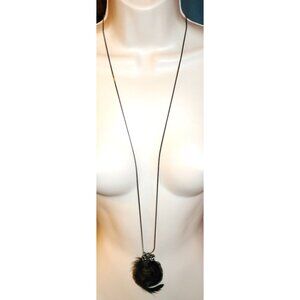 Express Long Statement Gunmetal Genuine Tortoise Black Brown Pendant Necklace Y2